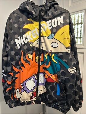 Nickelodeon Black Jacket with Bright Yellow, Orange & Teal Cartoon Graphics